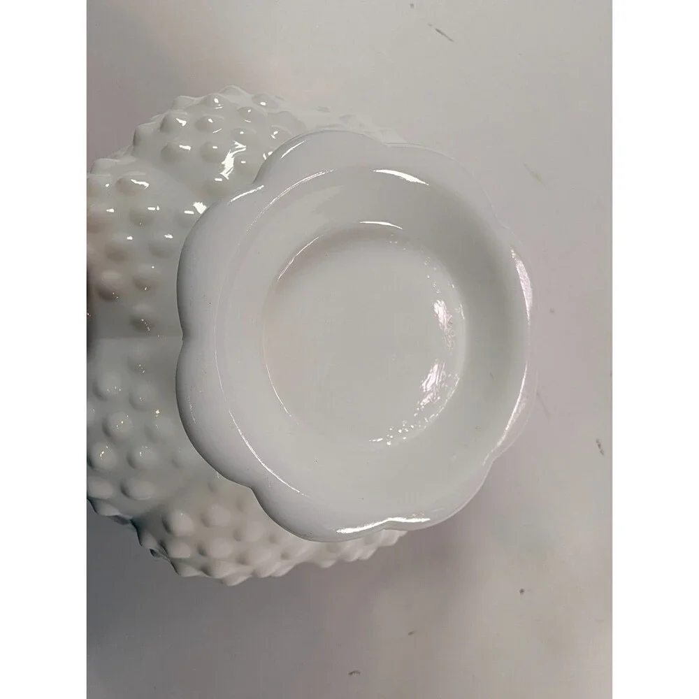 Vintage Fenton Hobnail Milk Glass 6 Candle Holder Bowl Centerpiece 6.25